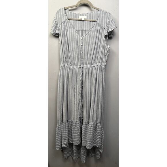 New Directions Curvy Hi‎ Low Dress Womens size 1X Blue Striped Flutter sleeve - Picture 1 of 8